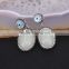 Natural Luminous Stone Stud Earrings, Oval shape Crystal Zircon Paved Shell Stud Earrings, Glowing Gem stone Earrings