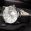Stainless Steel Silver Case Black Leather Band Analog Date Quartz Men Business Watch