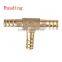 brass marterial ,brass T type hose barb connector with od10 12 14 mm ,brass hose