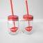 recycled valentine's day red lips design glass drinking jar with lid