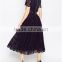 China Guangzhou clothing OEM Scalloped edges Round neckline Crop top Mesh insert Midi women dress