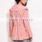 OEM Latest Pink Wide Collar Cotton Jacket Drawstring Utility Jacket Zipper Tie Waist Winter Coat Customized