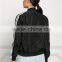 MGOO New Arrival Black 100% Polyester Bomber Jackets Black Crop Long Sleeves Tops Coat Sports Women Jackets