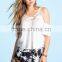 Hot Selling Cold Shoulder Crochet Embellished Blouse/fashion Woman Blouses