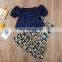 Summer Girls Clothes Set Off shoulder Tank Tops +Sunflower Bell Bottom kids Toddler Clothing Outfits
