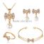 New Elegant Gold Plated Crystal Imitation Pearl Bowknot Necklace Stud Earring Bracelet Ring Set for Women Wedding Jewelry Set