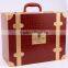 China Factory Wholesale Custom Crocodile Grain Leather Three Bottles of Red Wine Box, Brown Gift Box