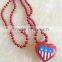 4th of July light up flag heart shaped pendant with beads necklace