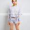 Lilac Lace Up Lounge Sweatshirt Drop Shoulder Side Eyelet With Short Pants Cuffed Hem Soft Jesery Sweater