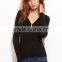 Black V Neck Zipper Ribbed Sweater Cotton Polyester Long Sleeve Pullovers Tight Sweater