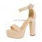 ladies beautiful attractive color high heel suede simple design A-buckle belt platform tan heels sandals shoes