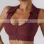 Deep v cut gym bras racer back zip up sport bra big breast sports bras for women