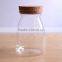 High transparent glass jar with cork lid