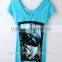 Hot Sale Fashion Long Print T-shirt,v Neck T-shirt.made in China