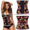 Floral Pattern Printing Latex Corset 9 Steel Bones Underbust Waist Cincher Front Open Training Bustier