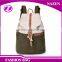 PU leather trimmings college school cannular barrel-shaped backpack canvas