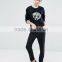 high quality with stripe on the right hem women 100% cotton blcak casual panda hoodies