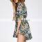 Wholesale V Neck Half Sleeve Colorful Jungle Printed Women Casual Romper