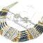 Crystal metal and multi seed beads native tribal design multi chain necklace earring set