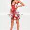 Mature Women Sexy Red Based Floral Print Mini Dress With Thin Straps