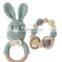 Stroller baby room hand-woven rattle toy child rabbit wooden ring vocal rattle doll