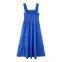 Nouveauté printemps 2025, vêtements pour femmes de style européen et américain, robe bleue longue à grandes volantes avec bande de tirage.