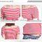 ODM services pink color women stripe t-shirts