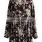 women Retro Flowers Tunic in Burgundy Chiffon long blouse
