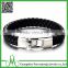 New Charm Genuine PU Leather Stainless Steel Chain Mens Fashion Braided Cuff Bangle Bracelet