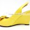 yellow hot sell new model fashion design big bow women ladies girls dress shoes wedge heel