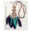 Retro Style Flock Necklaces Jewelry Coffee Flocking Chain Three Round Engraved Metal Black Blue Feather Pendant Long Body Chain