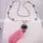 Pave Crystal Agate Tassel Pendant Necklace, with Hematite Gem stone Beaded Necklace
