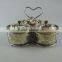 Ceramic gold decal ceramic condiment set with iron stand