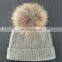 Fashion warm style ladies cashmere winter hats with fur pom pom