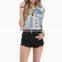 No shoulder denim vest latest gown designs