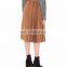 High Waist Gold toned Contrasting Elasticated Waistband Pleated Wool Skirt With Buckle-Fastened Side