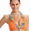 Exotic 3 Pieces Multi Orange Ruffle Halter Tie Bikini Set Sarong