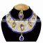 Gold Plated Indian Handmade Ethnic Party wear Kundan Zerconic Necklace set Dark Blue Color