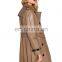 Women Lambskin Leather Double Breasted Long Jacket Coat with Belt