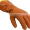 100% Waterproof Industrial Orange Sandy Finished PVC Fishing Gloves with Yellow Acrylic Thermal Liner