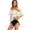 Spring Casual blouse Hem Three Quarter Length Sleeve Round Neck Loose Blouse B011