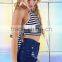 Adjustable halter neck straps white and navy striped halter crop top women