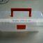 White plastic toolbox with red handle