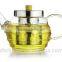 clear glass teapot with stainless steel filter