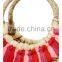 Red and pink tassels Pompom Vietnam Water hyacinth beach bag