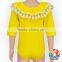 New Style Fan-like Design Baby Romper Solid Color Middle Sleeve Tassel Girls Rompers