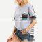 Wholesale Women Apparel Round Neck Striped And Printed With Pockets Casual T-Shirt