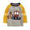 Funny stripe sleeve embroidered cars yellow baby tshirt plain