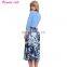 Mini Light Blue Bodice Floral Bottom Boho Dress For Women