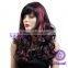 fashion inclined bang fluffy curly hair black and red big wavy wig